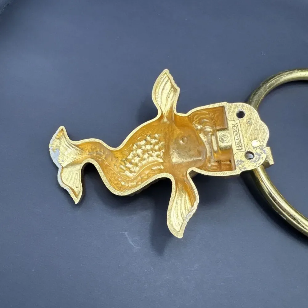 Vtg Koi Fish Bathroom Towel Ring Metal Gold or Brass Tone Rack Wall Holder MCM